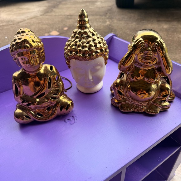 GC Naturals Other - GC Naturals Gold Ceramic Buddha Figurine Set 3pc Zen Home Decor Scented Sachets